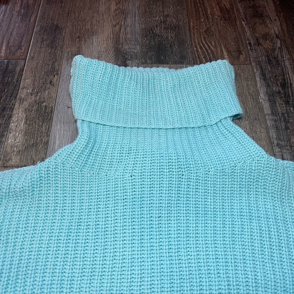 Free People Cocoa Sweater Slouchy Chunky Ribbed Turtleneck Oversized Turquoise M - Picture 3 of 7